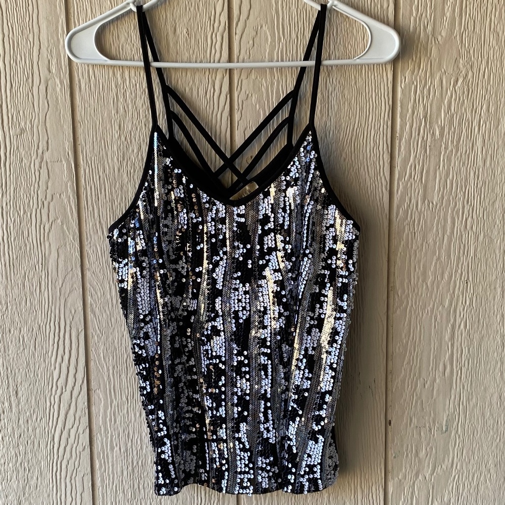 Lavish black, silver and white sequin camisole, size XL